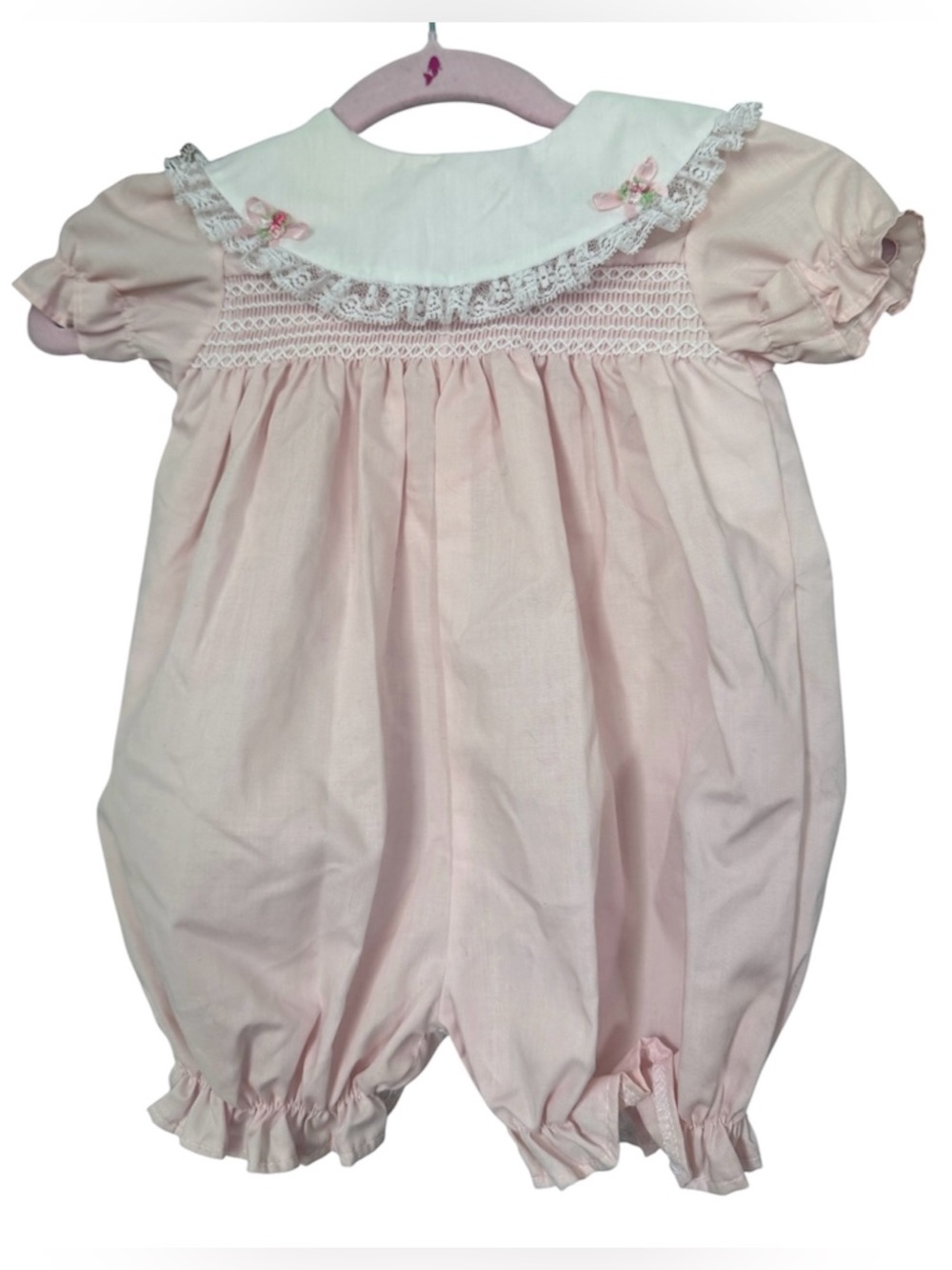 Vintage USA Alexis Baby Girl 3 Months Pink Smocked Bubble Romper